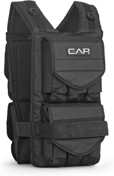 Black tactical vest-style multi-pocket bag with adjustable straps and CAP logo