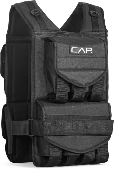 CAP tactical vest backpack, black durable fabric with multiple pockets and adjustable straps