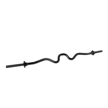 Black steel pull-up bar with knurled grips and threaded end caps for home gym