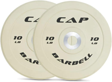 CAP Barbell 10 lb bumper plate pair, off-white rubber gym weight plates