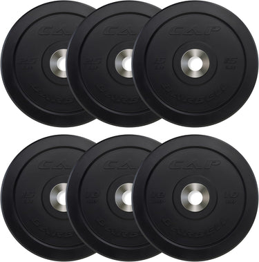 Black CAP rubber weight plates set, 10 lb, 45 lb total with center grip holes