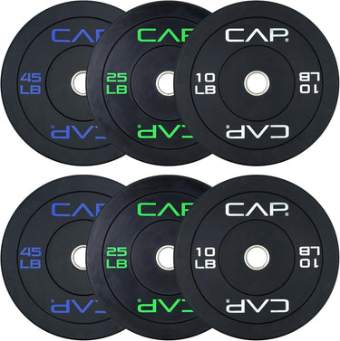 CAF rubber weight plates set, black 45 25 10 lb with center hole for gym strength training