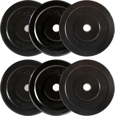 CAP 10 kg black bumper weight plates set, durable rubber with center hole