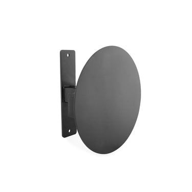 Black metal wall mount bracket with round base plate for secure mounting