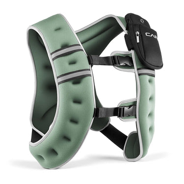Protective sports shin guards in dark green textured foam with black adjustable straps and padding