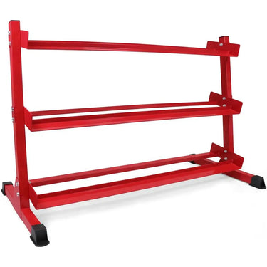 Red metal workshop tool rack cart with adjustable shelving and heavy-duty steel frame