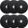 Set of 25 lb black rubber weight plates, C-A-P knurled grip, steel center hole