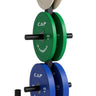 3-tier steel weight plate set rack in black with green and blue CAP barbell plates