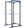 Blue and black power rack cage for home gym, steel multi-grip pull-up bar station