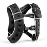 Black neoprene car seat protector with secure straps, padded shell and water-resistant material