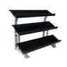 Black metal storage bench with three shelves and sturdy steel frame