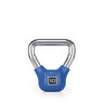10 oz blue stainless steel bottle with carry handle, anti-slip grip and digital size label