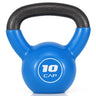 A blue kettlebell with a cast iron handle, featuring a white circular logo on the front that reads '10 CAP' in white text, set against a plain white background.